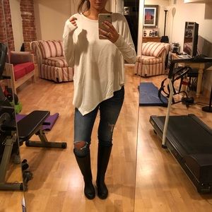 Asymmetrical white long sleeve top